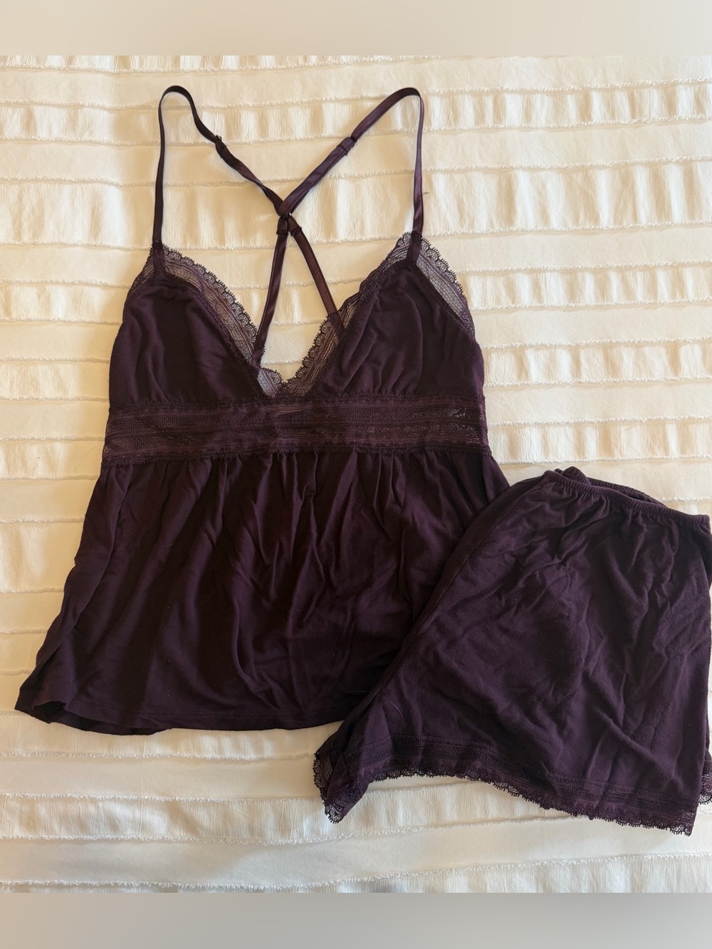 Heavenly by Victoria's Secret Lace-Trim Pajama Set in Deep Plum XS